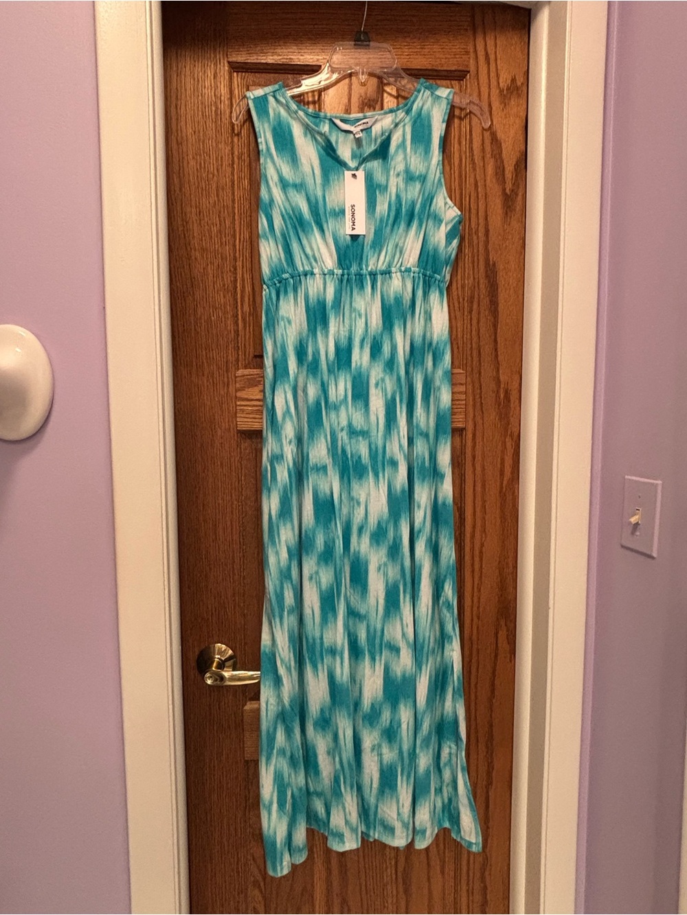 Sonoma Women’s full length blue tye dye maxi dress Medium Petite